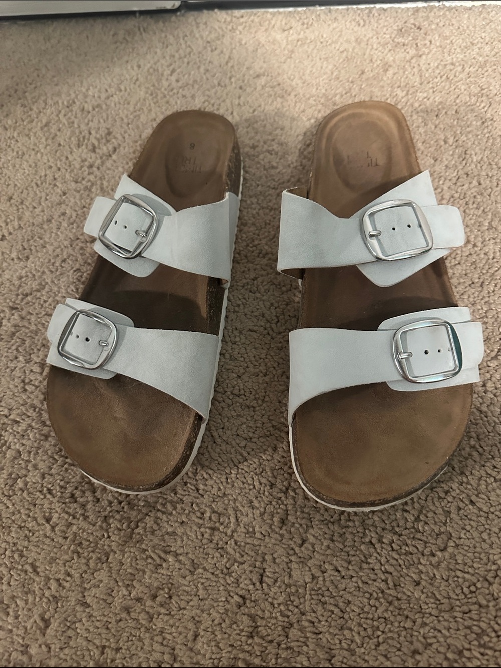 Blue/gray Double Buckle Slide Sandals - Picture 3 of 5